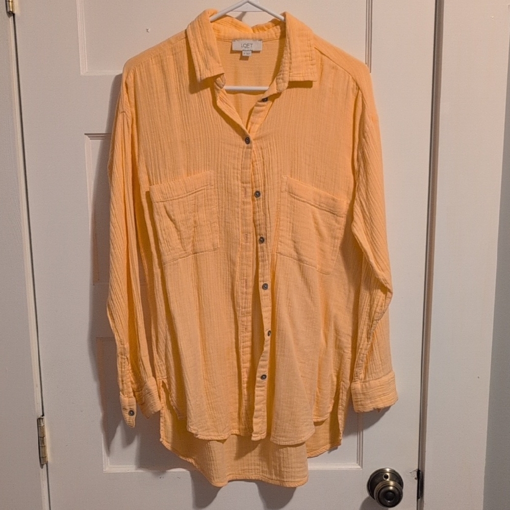 LOFT Peach Button-Up Gauze Blouse